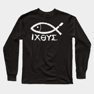 Ichthys Jesus Christ Son of God Savior Fish Symbol Long Sleeve T-Shirt